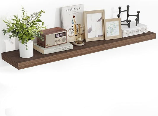 48 Inch Floating Shelves, 48"x9.25"x1.5" Inch Deep Floating Shelves for Wall, Wooden Shelves for Bathroom, Bedroom, Living Room, Walnut, 1 Piece