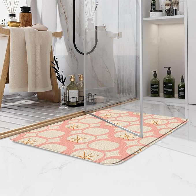 Mid Century Modern Bath Mat Abstract Atomic Geometric Retro 1950s Pink Bathroom Kitchen Toilet Rugs,24x60 Inch