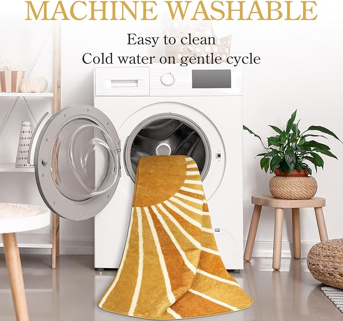 Lahome Sun Print Washable Area Rugs 9x12 Living Room Non-Slip Backing Ultra-Thin Extra Large Rug Lightweight Throw Non Shedding Dining Room Rug，Boho Rainbow Carpet for Bedroom Guest Room Office Home