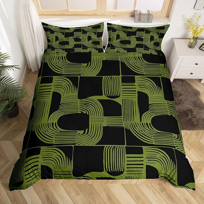 Erosebridal Bohemian Geometric Comforter Cover King Size Mid Century Abstract Kids Duvet Cover Boho Ethnic Bedding Set for Boys Teens Adult Bedroom Decor Modern Abstract Striped Bed Sets