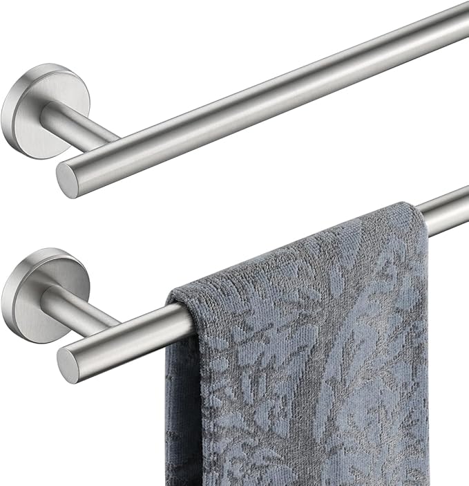 JQK Bath Towel Bar, 20.5 Inch 304 Stainless Steel Thicken 0.8mm Towel Rack Bathroom, Towel Holder Brushed Finished Wall Mount, Useable Length 18 Inch 2 Pack, TB110L18-BN-P2