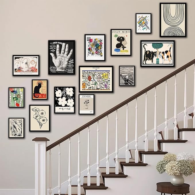TRAMIN Eclectic Wall Art Prints Set – Colorful Vintage Bauhaus Abstract Paintings, Maximalist Boho Collage Posters for Bedroom, Dorm & Home Decor (Unframed)