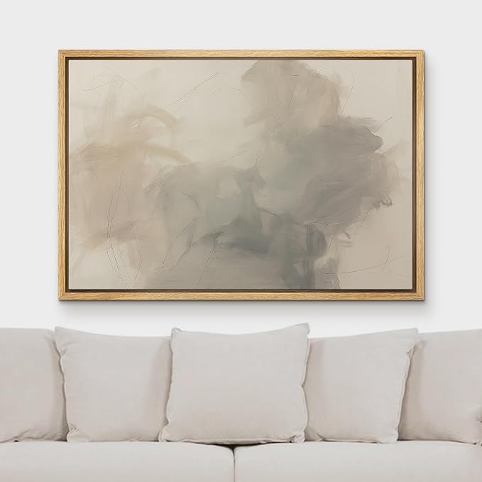 MUDECOR Framed Canvas Print Wall Art Calm Beige Modern Abstract Cloud Form Illustrations Minimalism Decorative Bohemian Zen for Living Room, Bedroom, Office - 16"x24" NATURAL