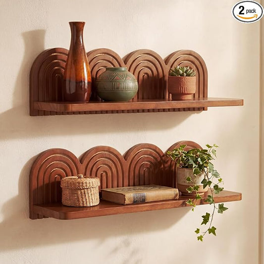 Briwooody Wood Wall Coat Rack/Boho Wall Shelf Mid-Century Modern Wooden Coat Vintage Mount Altar Decor for Bathroom Bedroom Office Nursery Decor Entryway Organize (15 x 5.5 x 4.5 Inch,Charcoal,2 Pcs)
