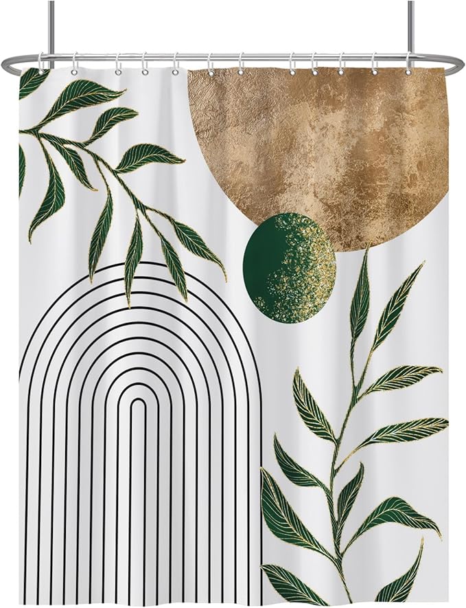 Baocicoo Mid Century Minimalist Shower Curtain Green Abstract Moon Contemporary Sun Semicircle Shower Curtain for Bathroom Geometric Aesthetic Bathtub Bathroom Decorations with Hooks 72x84 Inches