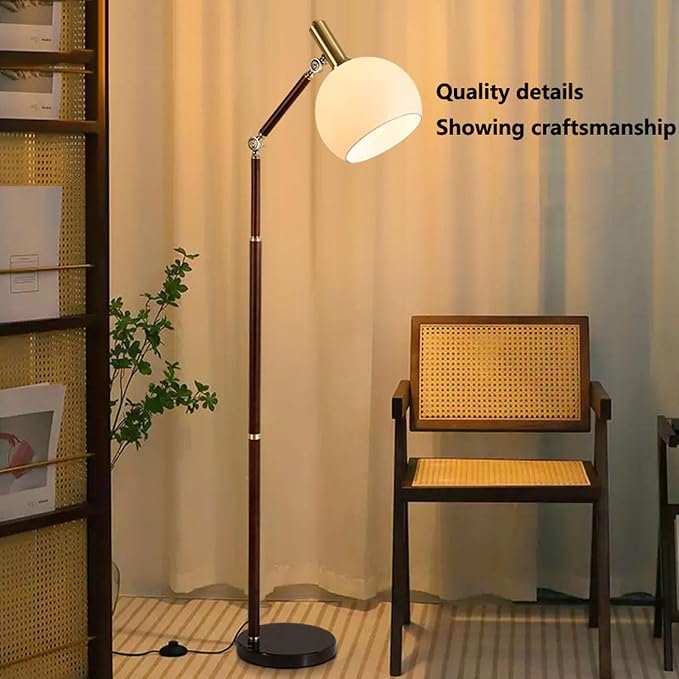 Creative Vintage Adjustable Swing Arm Floor Lamp with Tri-Color Dimming - E26 Metal Glass Standing Lamp, H59”, Ideal for Bedroom, Office, Hotel, Room, Torchiere, Villa, Mall Decoration
