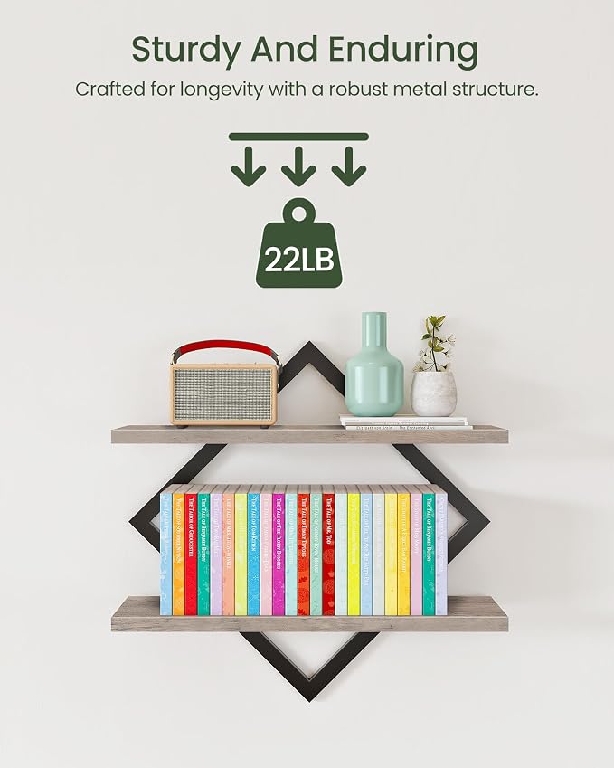 CHOEZON Floating Shelves for Wall, Set of 2 Wall Mounted Shelves, 2-Tier Hanging Shelves, for Living Room, Bedroom, Kitchen, Office, Study, Greige TBJ01P2BG