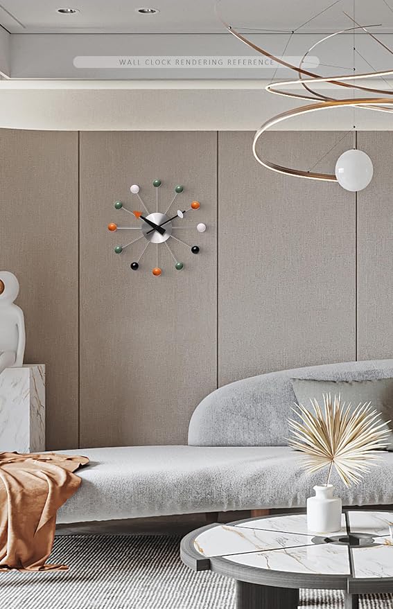 NUOVO 13 Inch Multicolor Mid Century Creative Silent Quartz Personality Funny Decorative Home Living Room Kitchen Office Retro Design Wall Clock