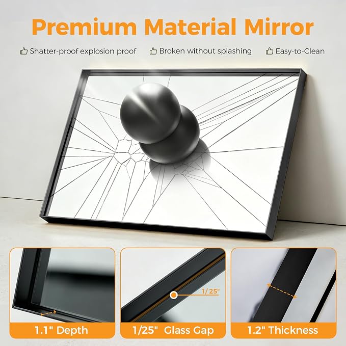 Sweetcrispy Bathroom Mirrors for Over Sink, 24" x 40" Rectangle Wall Mount Mirror with Metal Frame, Modern Vanity Mirror with Tempered Glass, for Home Decor, Anti-Rust, Black