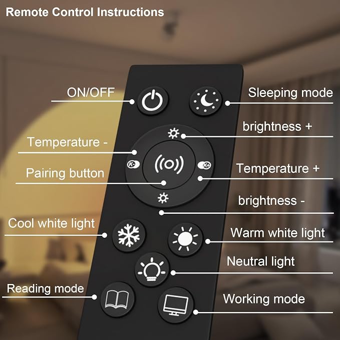 Black Floor Lamp with 3 Rotatable LED Lights，Magnetic Remote，5 Color Temp