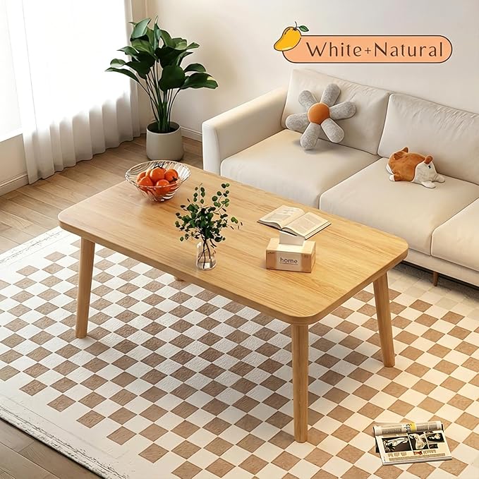 Square Coffee Table Low Table with 4 Solid Wood Sturdy Legs,Floor Table Desk for Sitting on The Floor,19.7"D x 31.5"W x 16"H Inches,Living Room/Toy room Furniture,Rental house Furniture(Natural)