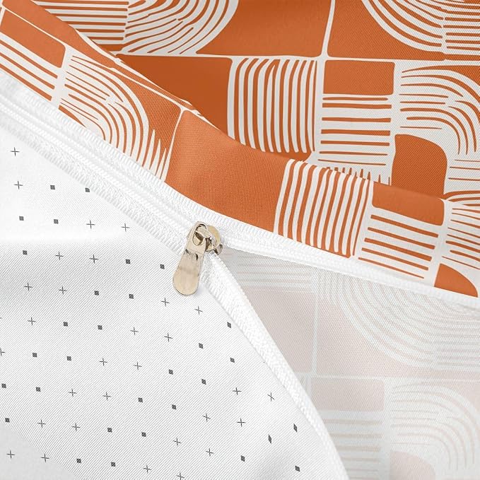 Erosebridal Mid Century Kids Full Bedding Set Bohemian Ethnic Comforter Cover for Boys Teens Adult Boho Geometric Duvet Cover 3-Piece Modern Simple Orange Stripes Bed Sets Lightweight Bedroom Decor