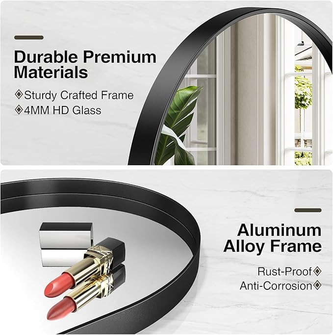 Brightify Black Oval Mirror for Wall, 48"x30" Bathroom Vanity Mirrors with Metal Framed, Modern Large Mirror for Bedroom Living Room Wall Decorative Hang Vertical and Horizontal