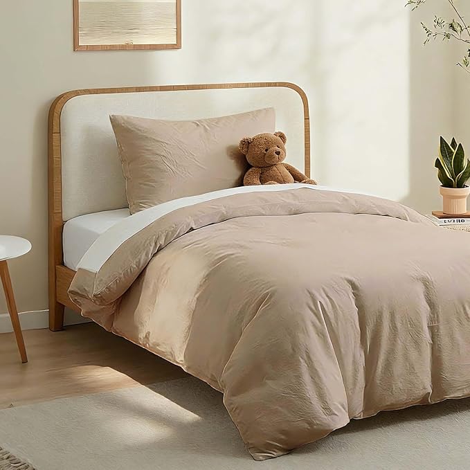 LOVQUE Linen Grey Duvet Cover Twin Size, 100% Washed Cotton Linen Like Bedding Set with Zipper Closure (No Comforter), 68x90 Inches