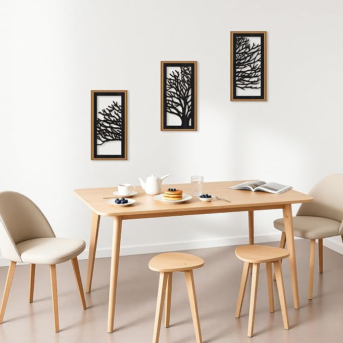 Celestdeco 3 Pcs Black Tree Wall Decor Boho Modern Nature Artwork Tree of Life Wood Wall Art Branch Silhouette Laser Art Decor for Living Room Bedroom Office 7.9 x15.8 Inch