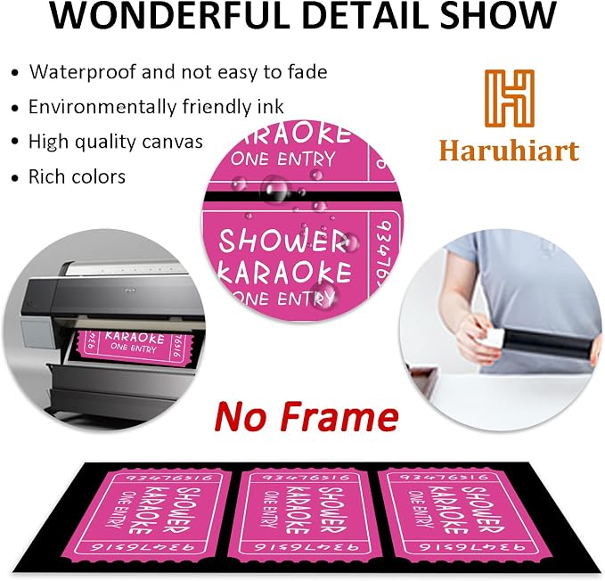 Vintage Ticket Canvas Wall Art Pink Aesthetic Paintings Funny Shower Pictures Preppy Aesthetic Posters Retro Trendy Wall Art Pink Preppy Painting Modern Trendy Girls Posters 16x24inch Frameless
