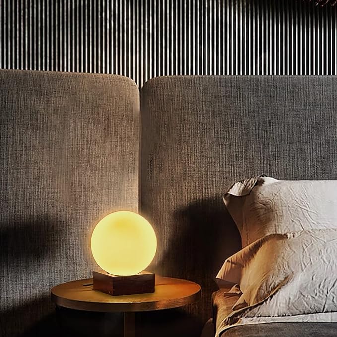 FLORNIA Modern Industrial Table Lamp, Unique Bedside Nightstand Desk Lamp with Glass Shade and Marble Base for Bedroom, Living Room, Office Study, Decoration (Include Bulb G45)