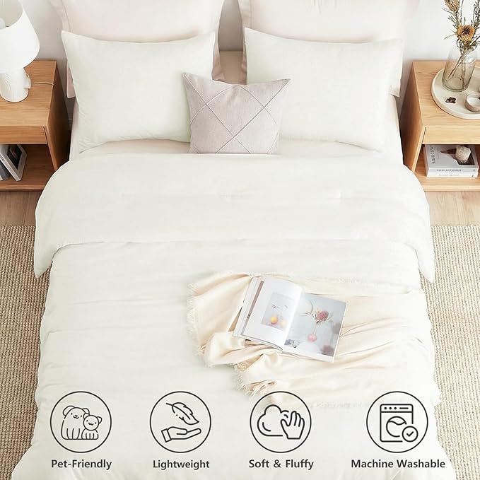 CozyLux King Size Comforter Set Ivory, 3 Pieces Lightweight Down Alternative Quilted Bedding Sets, All Season Soft Breathable Solid Comforter with 2 Pillowcases, Luxury Bed Set Gift for Home