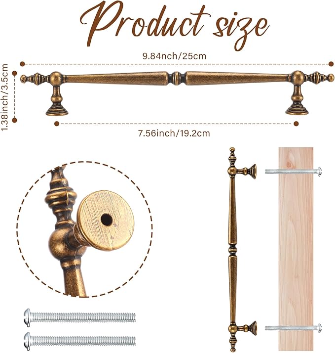 Shimeyao 10 Pack Antique Brass Cabinet Pulls 7.56"(192 mm) Hole Center Vintage Cabinet Pulls Handles Drawer Handles Closet for Kitchen Bathroom Drawer Dresser Pull Hardware Hole Center