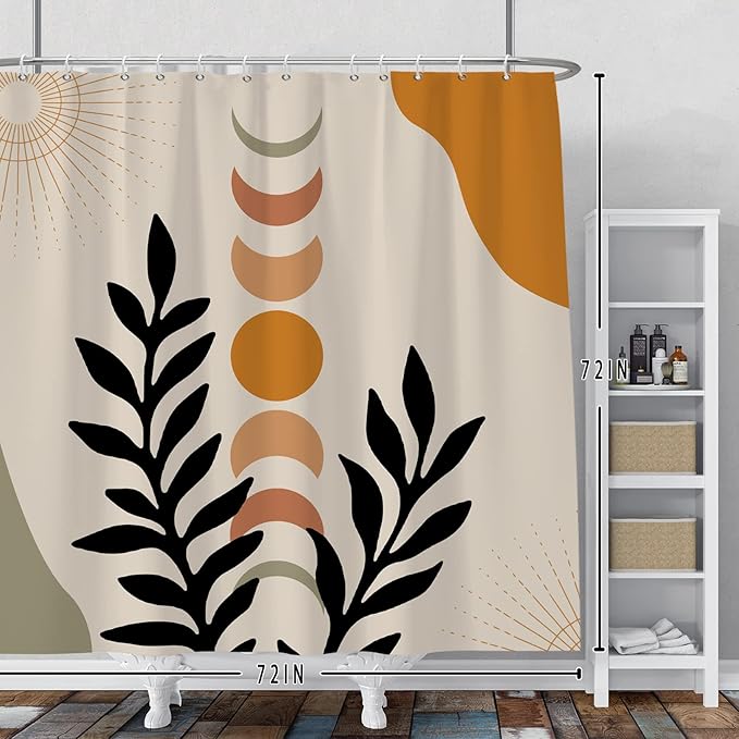 Baocicco Mid Century Shower Curtain Sun and Moon Boho Botanical Abstract Shower Curtains Decorative for Bathroom Bathtubs Waterproof Fabric Shower Curtain with Hooks 72x72 Inches