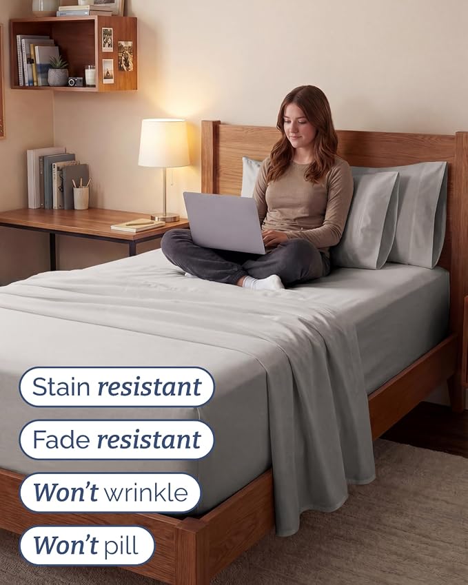 Extra Deep Twin XL Sheet Set - 4 Piece College Dorm Bed Sheets Set with Extra Deep Pockets - Ultra-Soft, Comfy & Breathable Bedding for Women, Men, Kids & Teens - Wrinkle & Fade Resistant - Light Grey