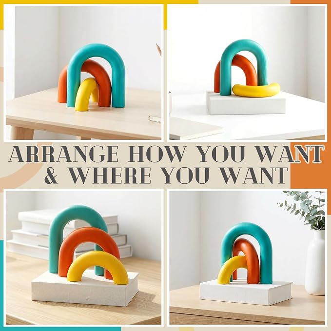 3 Pcs Mid Century Modern Decor Arch Decorative Statues Resin Home Decoration Minimalist Aesthetic Table Figurines for Home Desk Living Room Bookshelf Tabletop MCM Office Decor