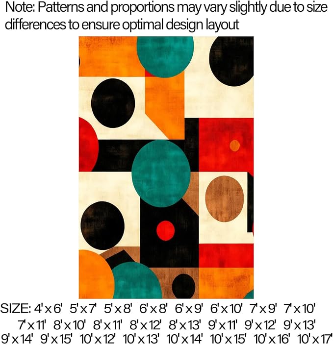 Geometric Rug, Mid Century Modern Rug, Abstract Colorful Geometric Rugs, Washable Non-Slip Soft Low Pile Vintage Abstract Carpet for Living Room, Bedroom (8' x 13'(Rectangular))