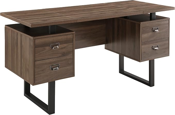 Computer Desk for Home Office with 4 Large Drawers, Rustic Wood Writing Study Table with Metal Frame, 59” x 21.7” x 29.5”, Easy Assembly, Brown CTSZ20401WA