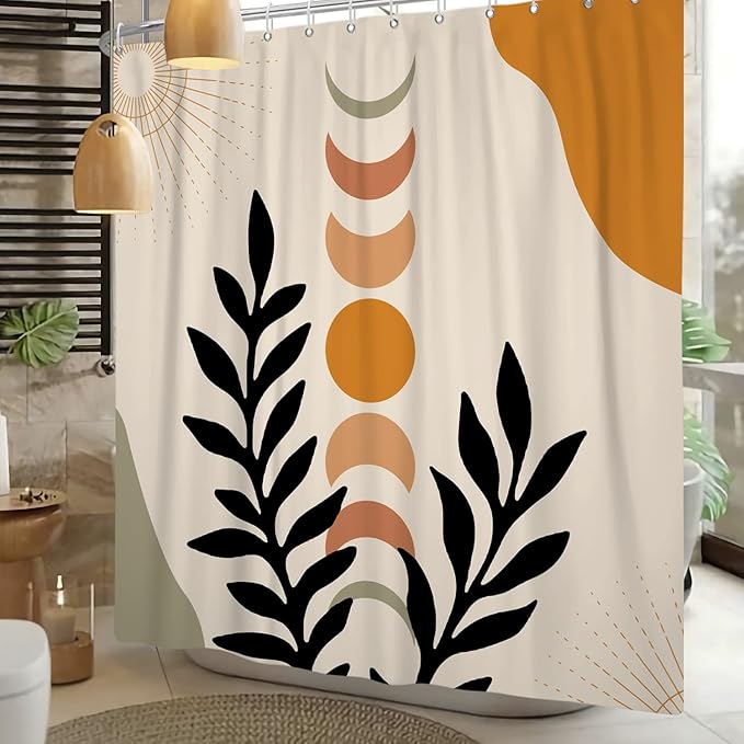 Baocicco Mid Century Shower Curtain Sun and Moon Boho Botanical Abstract Shower Curtains Decorative for Bathroom Bathtubs Waterproof Fabric Shower Curtain with Hooks 72x72 Inches