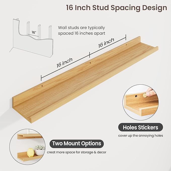 Axeman 40 Inch Floating Shelves | Oak Picture Ledge Shelf Set of 3 | Rustic Wood Wall Shelves with Lip | 40" Oak Picture Shelf for Wall with Ledge | Photo Shelves