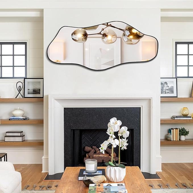 Irregular Mirror, 59"x25.5" Asymmetrical Full Length Mirrors, Large Abstract Frameless Mirror Decorative, Unique Shaped Mirrors for Living Room Bathroom Bedroom Hallway Entryway Fireplace