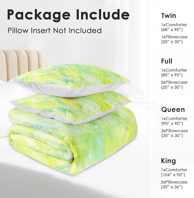 Comforter Set with Pillowcase Twin Size, Modern Cool Lime Green Abstract, Bed Decor Cold Light Citrus Wave Space for Kids and Adults, Soft Cozy Bedroom Bedding Set