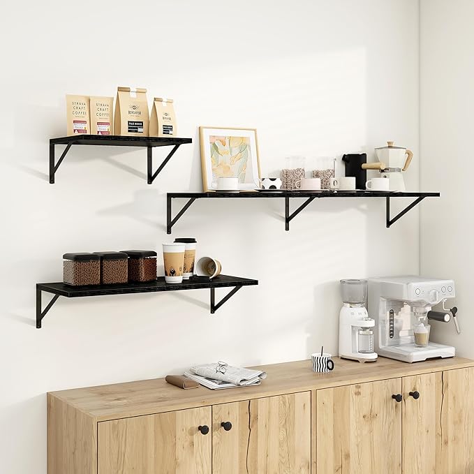 Dreamland Floating Shelves for Wall, 12 Inch Deep Floating Shelves Set of 2, 30W x 12D Large Wall Shelf with Sturdy Metal Brackets for Living Room, Bathroom, Bedroom and Kitchen, Black