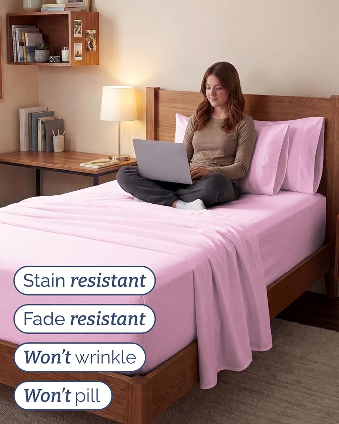 Extra Deep Twin XL Sheet Set - 4 Piece College Dorm Bed Sheets Set with Extra Deep Pockets - Ultra-Soft, Comfy & Breathable Bedding for Women, Men, Kids & Teens - Wrinkle & Fade Resistant - Light Pink