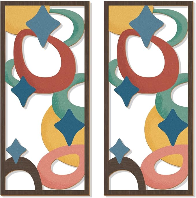 Zzbakress 2 Pcs Mid Century Modern Decor Wooden Geometric Wall Art Abstract Wall Decor Art Elegant Wall Decor for Home Living Room Bedroom