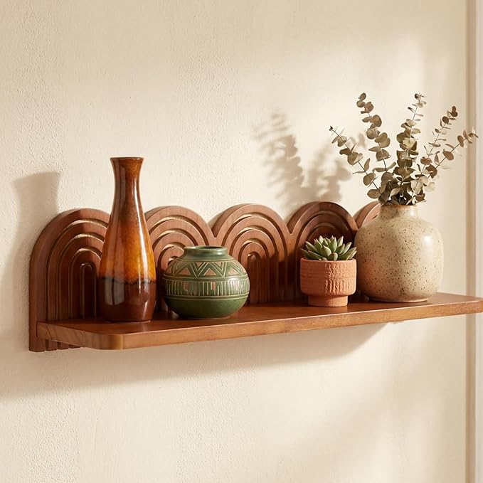 Briwooody Wood Wall Coat Rack/Boho Wall Shelf Mid-Century Modern Wooden Coat Vintage Mount Altar Decor for Bathroom Bedroom Office Nursery Decor Entryway Organize (22 x 5.5 x 4.5 Inch,Charcoal,1 Pcs)