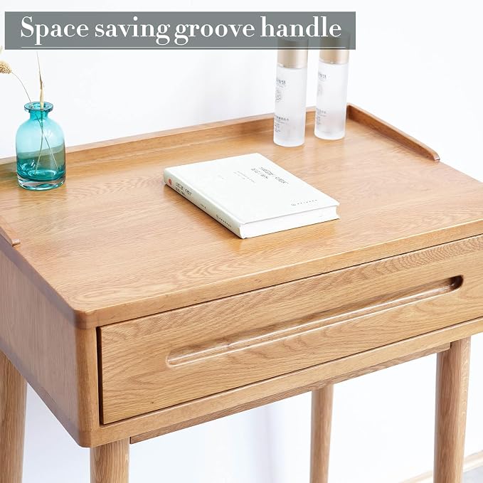 Solid Oak Wood Vanity Table Wood Desk with Drawer, Writing Desk Modern Desk Small Computer Desk for Bedroom Office (Log Color,15.74" D x 23.62" W x 30.7" H)