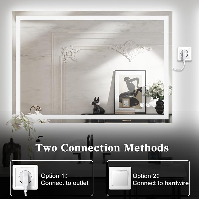 WTTY LED Bathroom Mirror 40"x36" with Back and Front Light,Modern LED Mirror for Bathroom,Stepless Dimmable Lighted Bathroom Vanity Mirror with Anti-Fog,Memory Function,Shatter-Proof