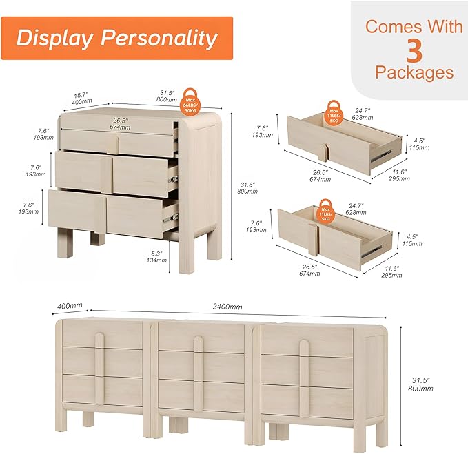 WAMPAT Large Sideboard Buffet Cabinet with Storage with 9 Drawers,Modern French 94.5" W Buffet Cabinet with Storage,Wood Coffee Bar Cabinets with Curved Edge Design for Kitchen Living Room,Light Oak