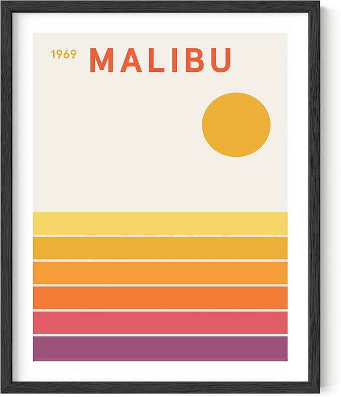 HAUS AND HUES Vintage California Wall Art – Retro Travel Poster, Orange Geometric Print, Mid-Century Aesthetic Decor (Black Frame, 16x20)