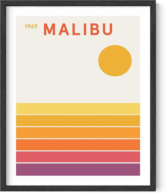 HAUS AND HUES Vintage California Wall Art – Retro Travel Poster, Orange Geometric Print, Mid-Century Aesthetic Decor (Black Frame, 16x20)