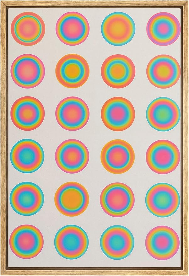 SIGNLEADER Framed Canvas Print Wall Art Colorful Gradient Circle Grid Modern Abstract Illustration Modern Art Decorative Zen for Living Room, Bedroom, Office - 24"x36" NATURAL