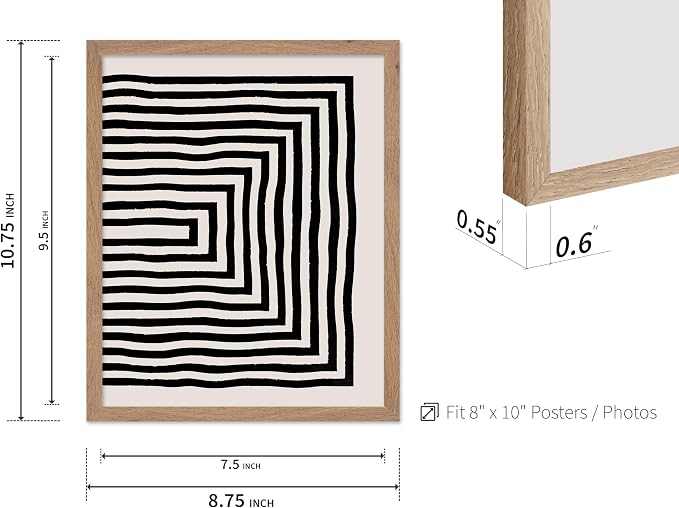 Poster Master Japanese Ink Poster - Rectangle Tunnel Print - Geometric Illustration - Abstract Illustration - Line Artwork - Mid Century Modern Art - Minimal Living Room Design - 8x10 Beige Framed