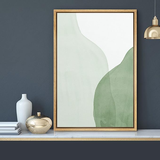 MUDECOR Framed Canvas Print Wall Art Abstract Light & Dark Green Overlay Geometric Shapes Illustrations Minimalism Contemporary Relax/Calm Cool for Living Room, Bedroom, Office - 24"x36" Natural
