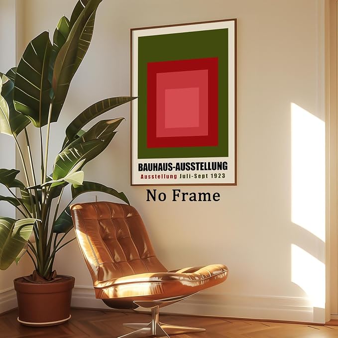 Green Bauhaus Wall Art Color Block Artwork Abstract Geometric Prints Boho Geometric Wall Art Bauhaus Exhibition 1923 Poster Mid Century Modern Painting Red and Green Picture Gallery 16x24in Unframed