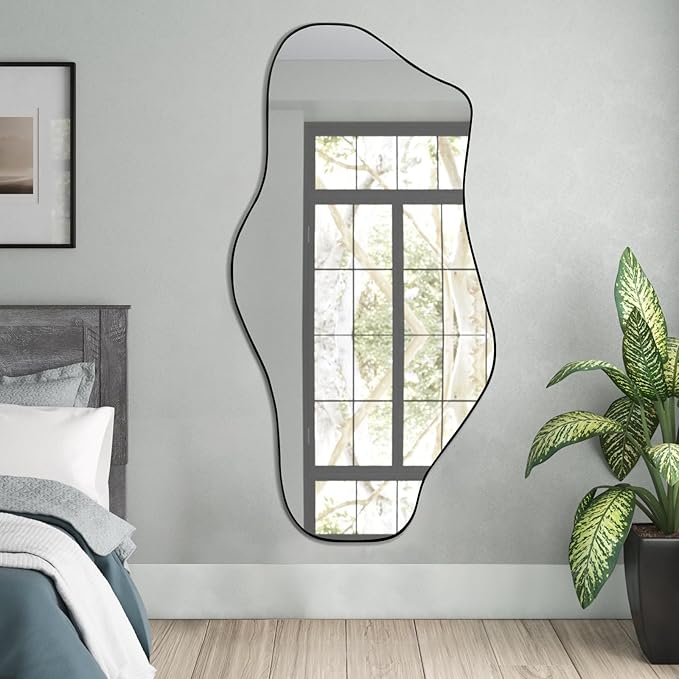 Irregular Mirror, 47.2"x23" Large Asymmetrical Wall Mirror, Odd Shaped Mirrors, Modern Frameless Abstract Mirrors for Living Room Bathroom Bedroom Entryway Fireplace