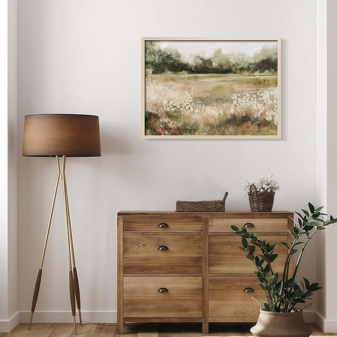Rustic Field Landscape Canvas Wall Art Framed Vintage Print Poster Country Nature Picture Gallery Artwork Living Room Bedroom Office farmhouse 12X16 Inch Ready to Hang