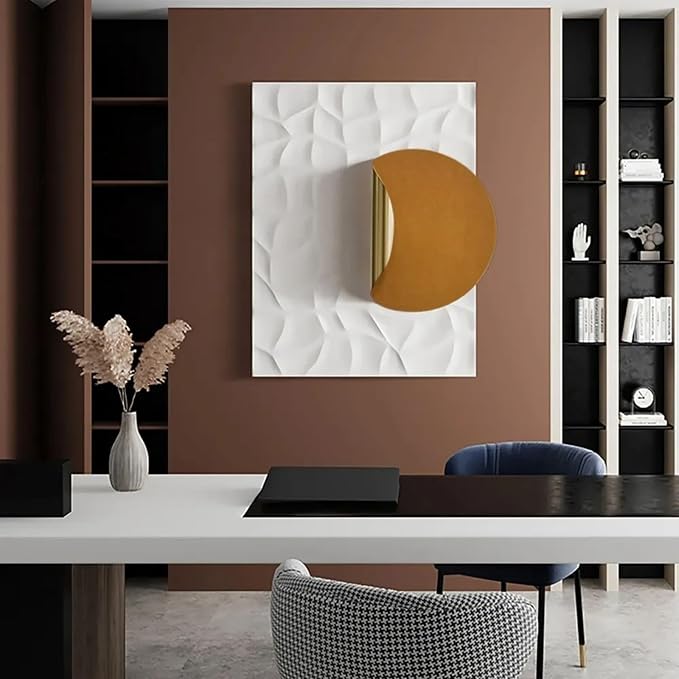 homary Large Modern Metal Wall Art, 3D Geometric Gold Abstract Rectangle Wall Sculpture, Contemporary Wall Hanging Decor for Living Room, Bedroom, Office, Entryway (White & Orange)