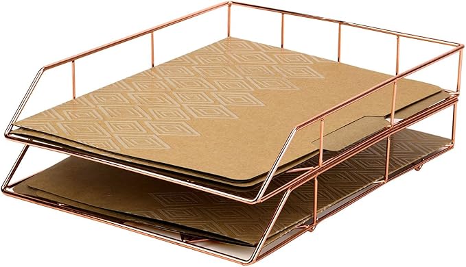 U Brands Desktop Letter Tray, Rose Gold Wire Metal - 855U03-12