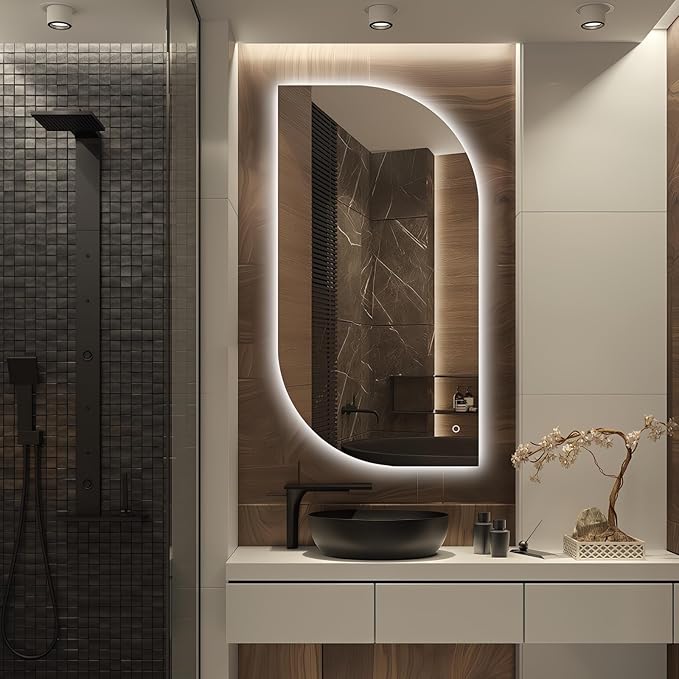 51x27 Inch LED Bathroom Mirror with Lights,Leaf LED Backlit Mirror Irregular,Anti-Fog,Dimmable Light,Asymmetrical Vanity Mirror for Makeup,UL Listed,Room Decor,Horizontal/Vertical
